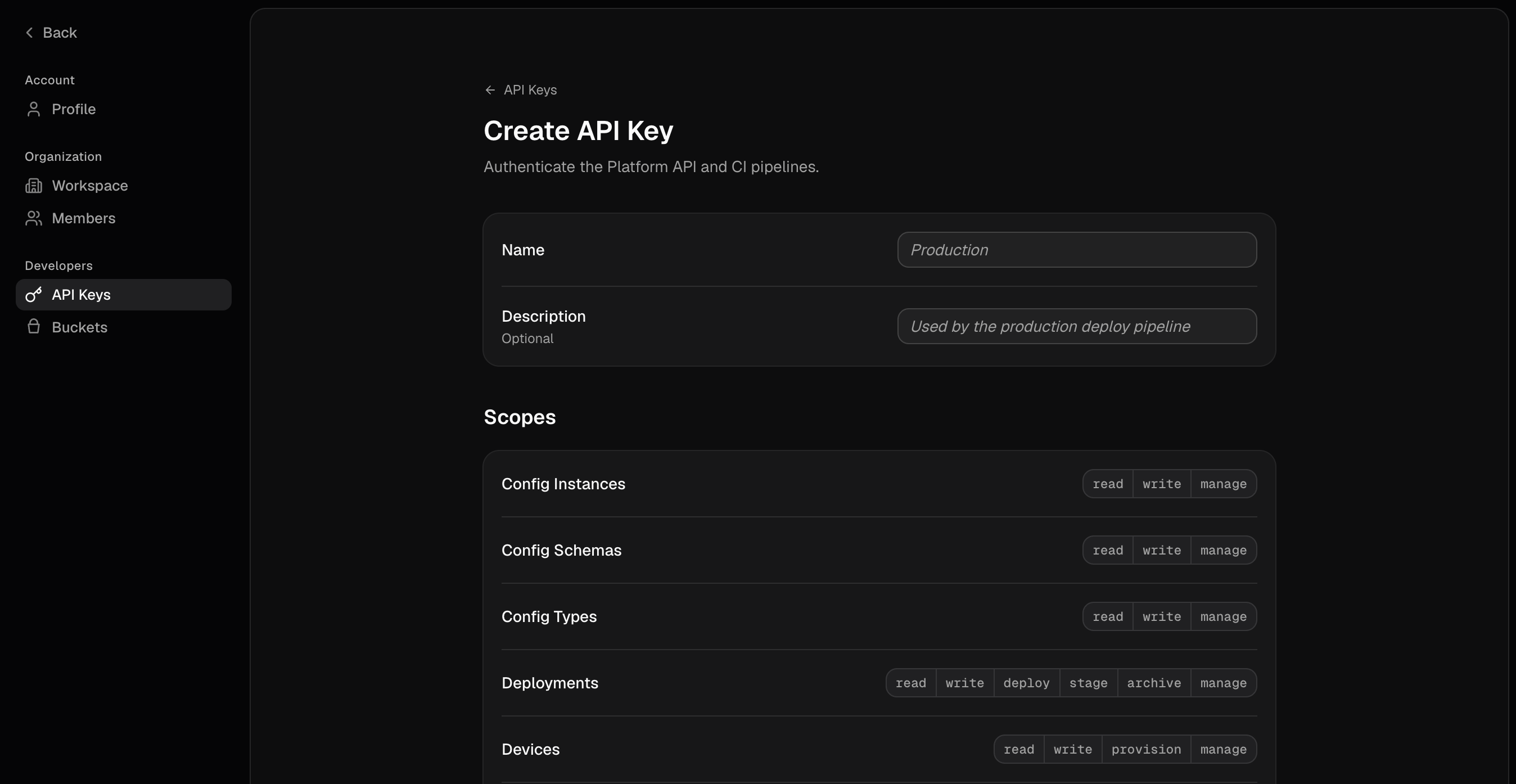 Create API Key Page
