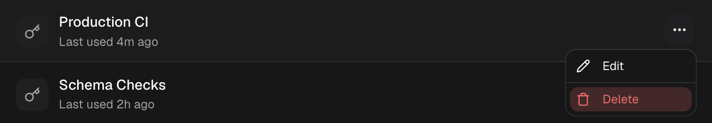 Delete API Key Menu