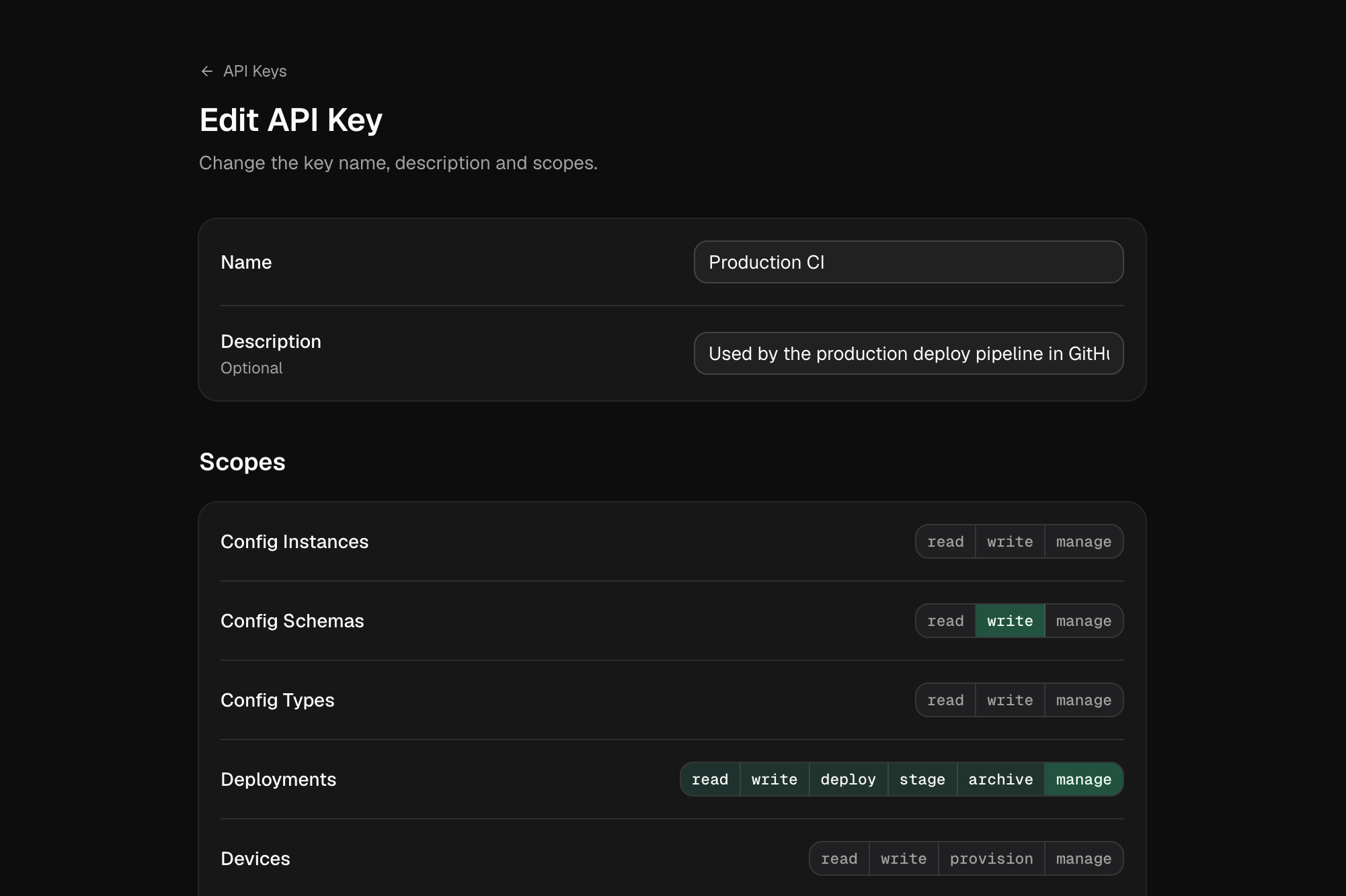 Edit API Key Page