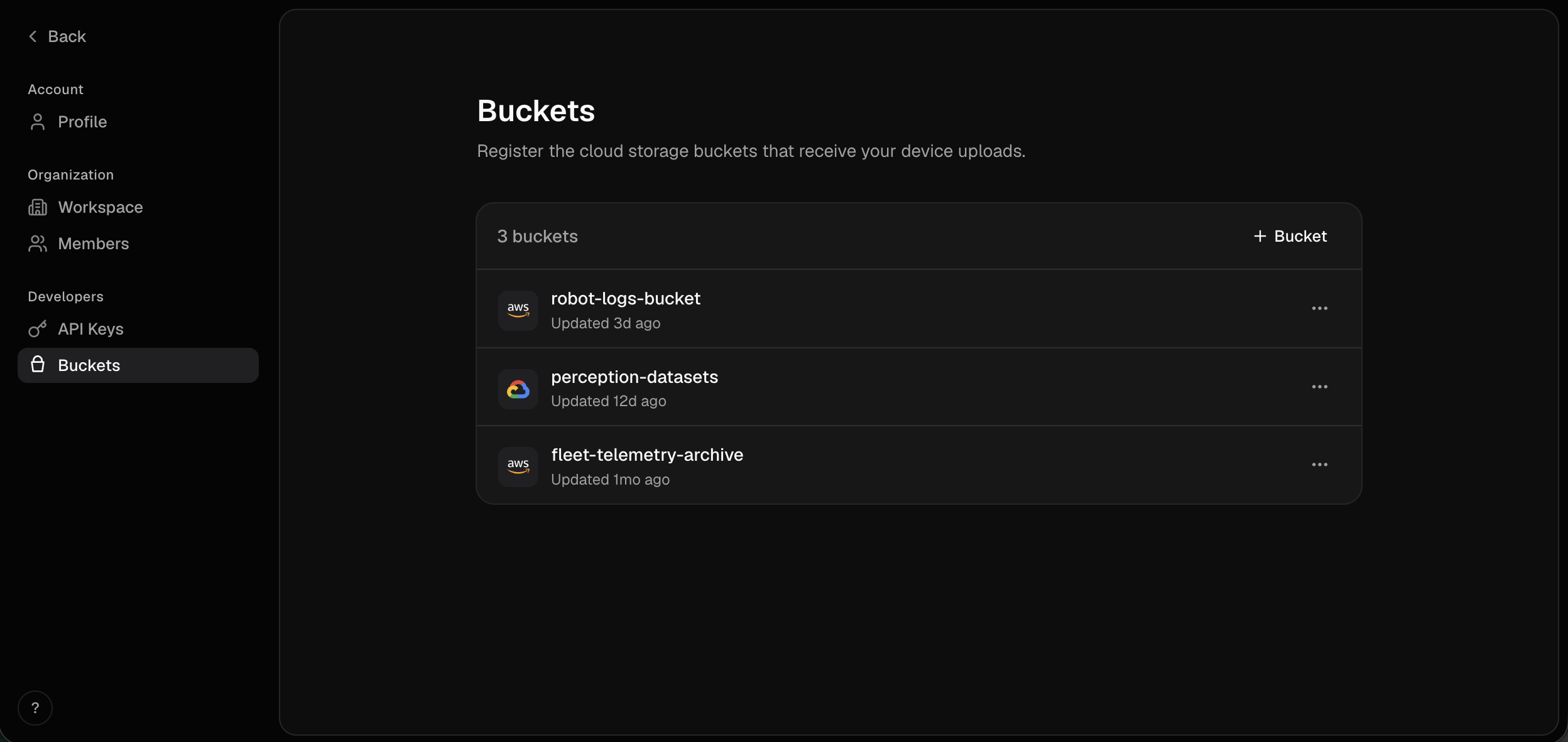Buckets Page