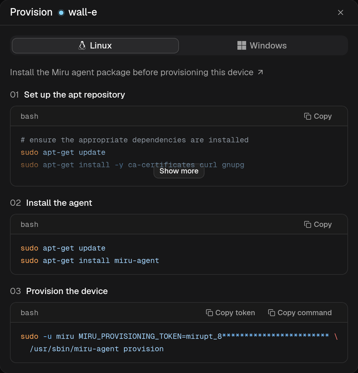 Provision Dialog for Linux