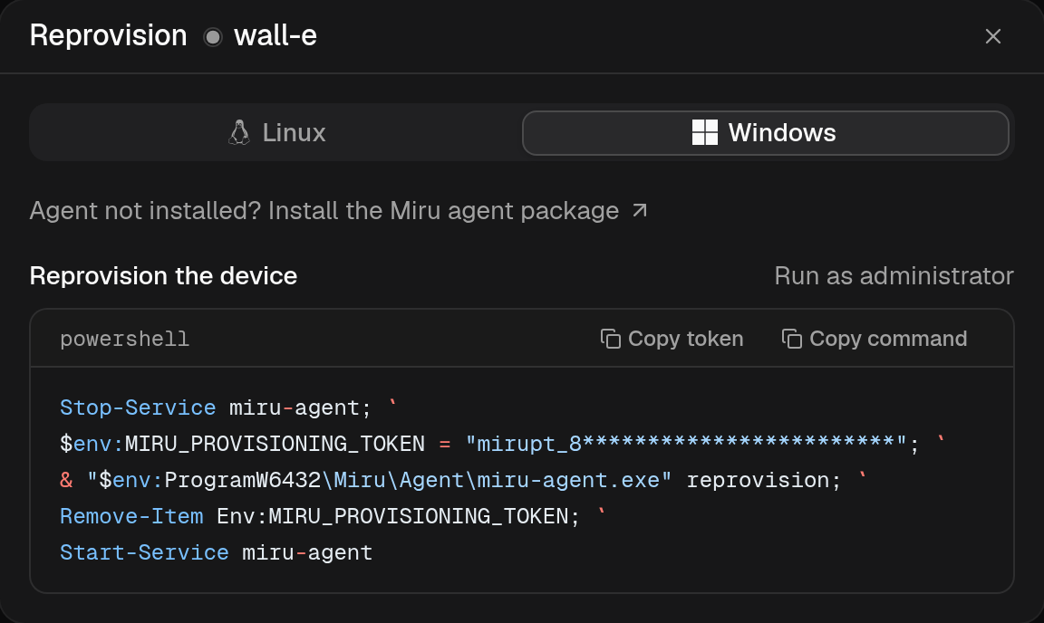 Reprovision Dialog for Windows